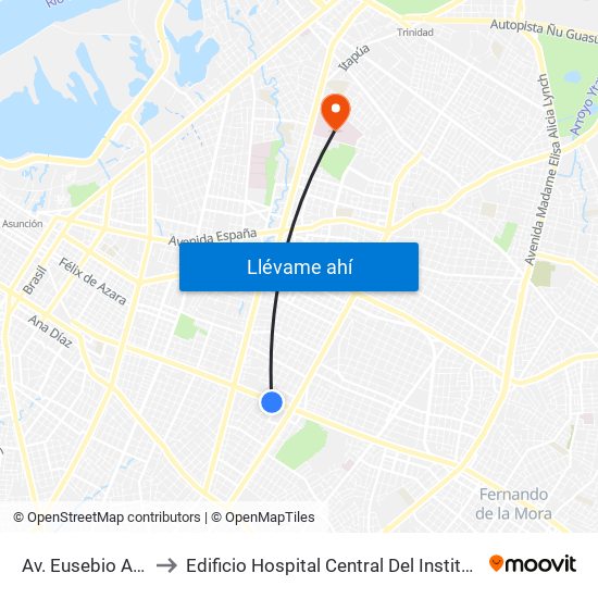 Av. Eusebio Ayala X Nazareth to Edificio Hospital Central Del Instituto De Prevision Social - Paraguay map