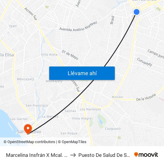 Marcelina Insfrán X Mcal. Estigarribia to Puesto De Salud De San Antonio map