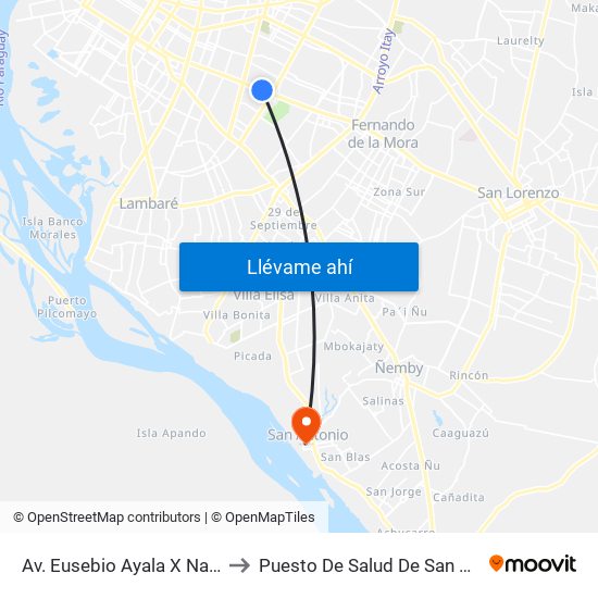 Av. Eusebio Ayala X Nazareth to Puesto De Salud De San Antonio map