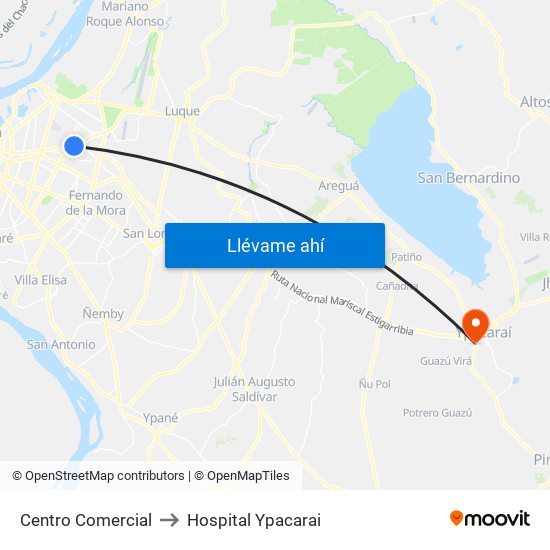 Centro Comercial to Hospital Ypacarai map