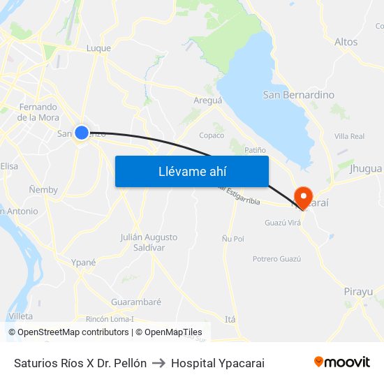 Saturios Ríos X Dr. Pellón to Hospital Ypacarai map