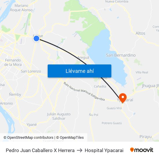 Pedro Juan Caballero X Herrera to Hospital Ypacarai map