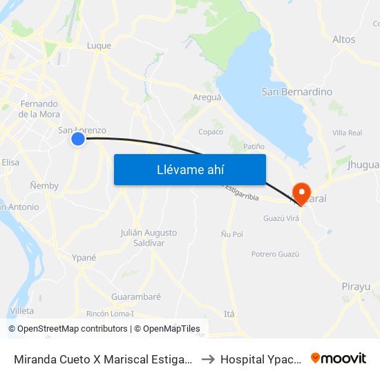 Miranda Cueto X Mariscal Estigarribia to Hospital Ypacarai map