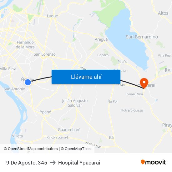 9 De Agosto, 345 to Hospital Ypacarai map
