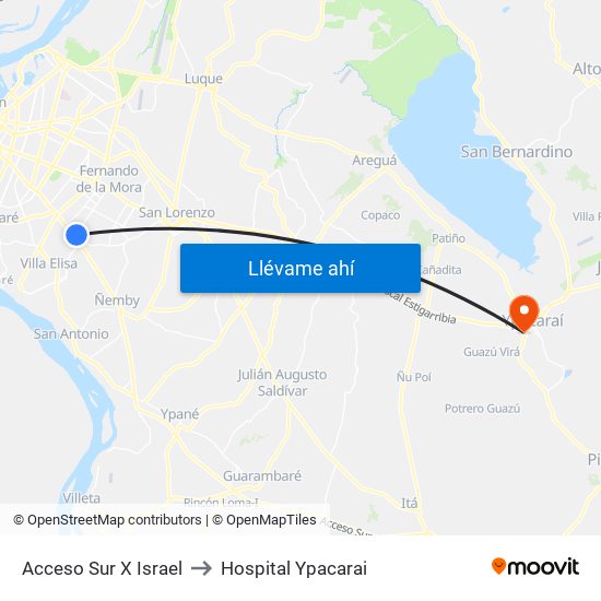 Acceso Sur X Israel to Hospital Ypacarai map