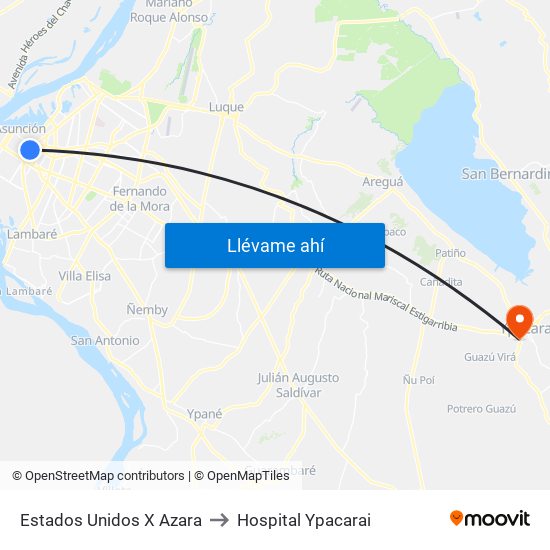 Estados Unidos X Azara to Hospital Ypacarai map