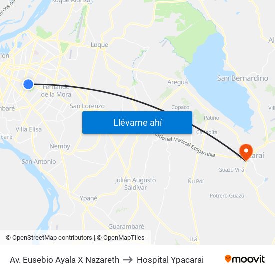 Av. Eusebio Ayala X Nazareth to Hospital Ypacarai map