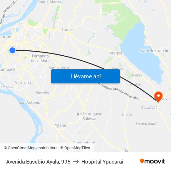 Avenida Eusebio Ayala, 995 to Hospital Ypacarai map
