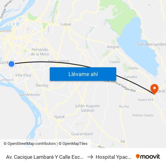 Av. Cacique Lambaré Y Calle Escobar to Hospital Ypacarai map