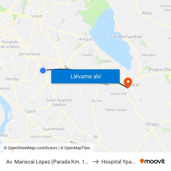 Av. Mariscal López (Parada Km. 17 (1/2)) to Hospital Ypacarai map