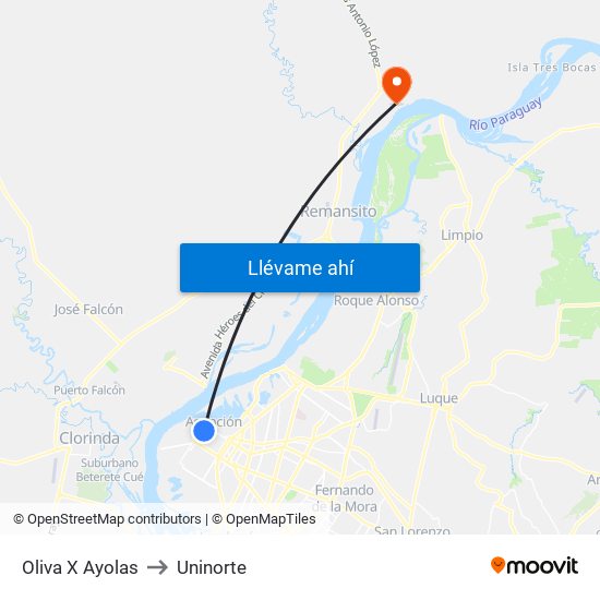 Oliva X Ayolas to Uninorte map