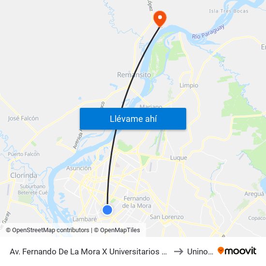 Av. Fernando De La Mora X Universitarios Del Chaco to Uninorte map