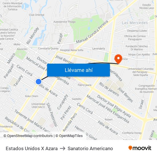 Estados Unidos X Azara to Sanatorio Americano map