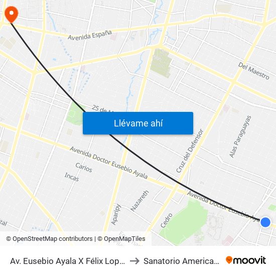 Av. Eusebio Ayala X Félix Lopéz to Sanatorio Americano map