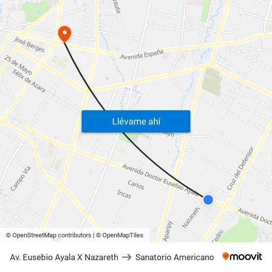 Av. Eusebio Ayala X Nazareth to Sanatorio Americano map