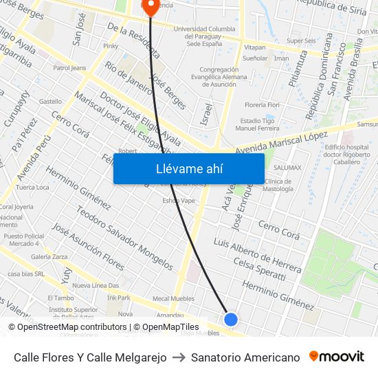 Calle Flores Y Calle Melgarejo to Sanatorio Americano map