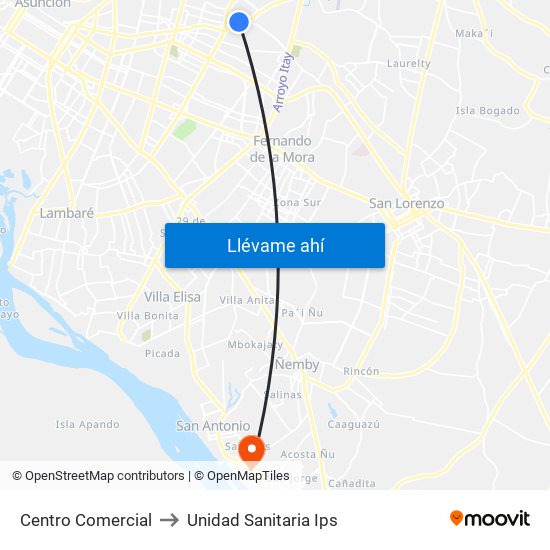 Centro Comercial to Unidad Sanitaria Ips map