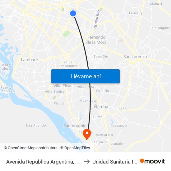 Avenida Republica Argentina, 201 to Unidad Sanitaria Ips map