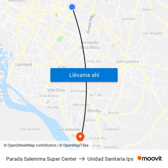Parada Salemma Super Center to Unidad Sanitaria Ips map