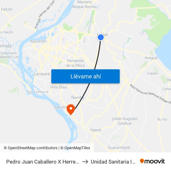 Pedro Juan Caballero X Herrera to Unidad Sanitaria Ips map