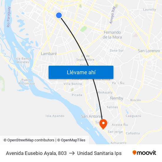 Avenida Eusebio Ayala, 803 to Unidad Sanitaria Ips map