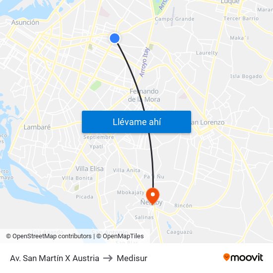 Av. San Martín X Austria to Medisur map