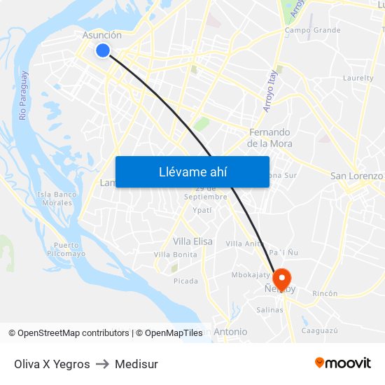 Oliva X Yegros to Medisur map