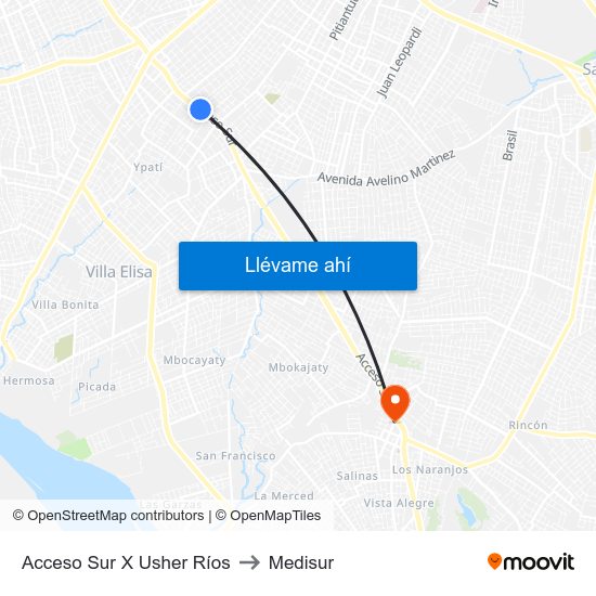 Acceso Sur X Usher Ríos to Medisur map
