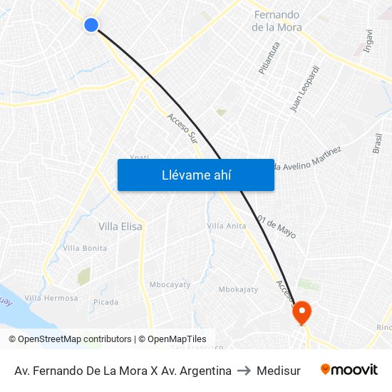 Av. Fernando De La Mora X Av. Argentina to Medisur map
