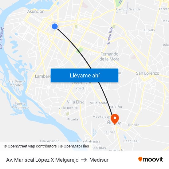 Av. Mariscal López X Melgarejo to Medisur map
