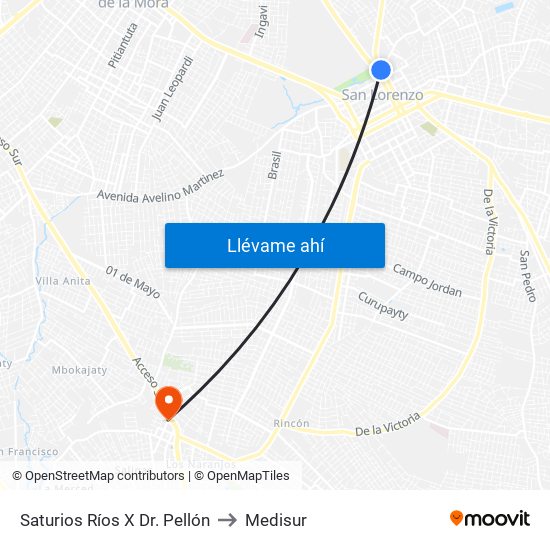 Saturios Ríos X Dr. Pellón to Medisur map
