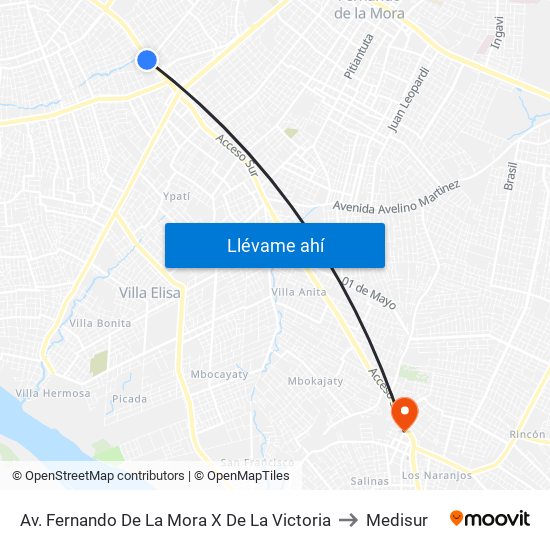 Av. Fernando De La Mora X De La Victoria to Medisur map