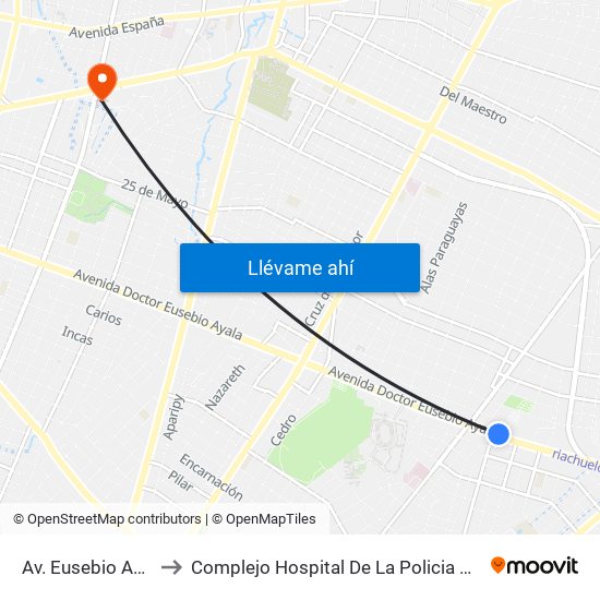 Av. Eusebio Ayala X Félix Lopéz to Complejo Hospital De La Policia Nacional Doctor Rigoberto Caballero map