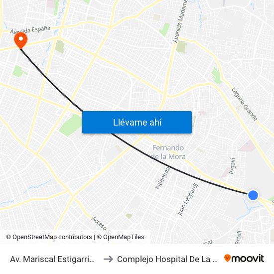 Av. Mariscal Estigarribia (Facultad De Ciencias Económicas) to Complejo Hospital De La Policia Nacional Doctor Rigoberto Caballero map