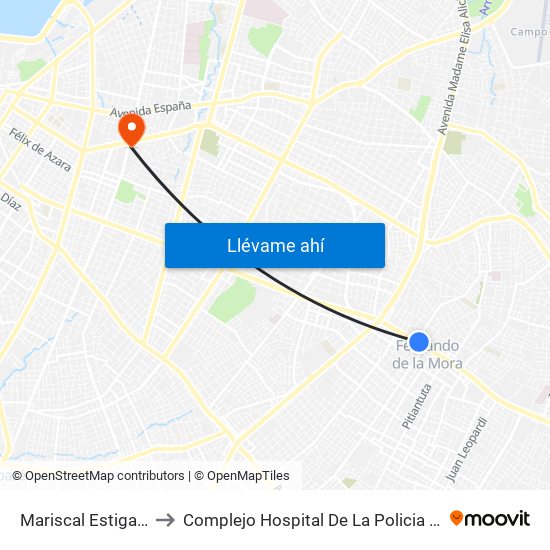 Mariscal Estigarribia X 10 De Julio to Complejo Hospital De La Policia Nacional Doctor Rigoberto Caballero map