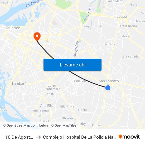 10 De Agosto X Sgto. Silva to Complejo Hospital De La Policia Nacional Doctor Rigoberto Caballero map