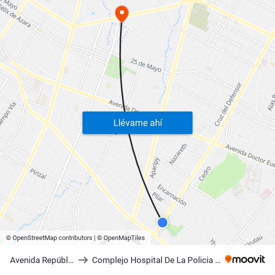 Avenida República Argentina, 3016 to Complejo Hospital De La Policia Nacional Doctor Rigoberto Caballero map