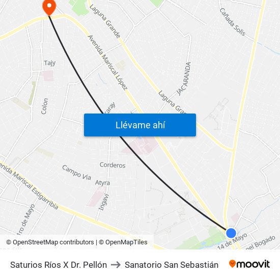 Saturios Ríos X Dr. Pellón to Sanatorio San Sebastián map