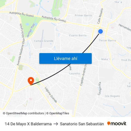 14 De Mayo X Balderrama to Sanatorio San Sebastián map