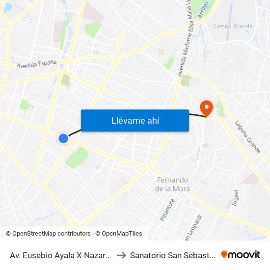 Av. Eusebio Ayala X Nazareth to Sanatorio San Sebastián map