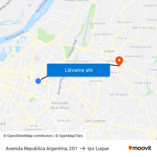 Avenida Republica Argentina, 201 to Ips Luque map