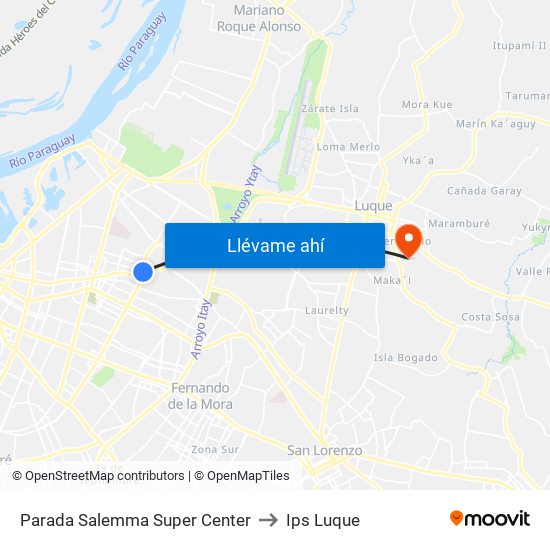 Parada Salemma Super Center to Ips Luque map
