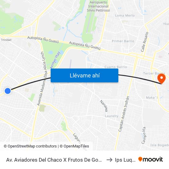 Av. Aviadores Del Chaco X Frutos De González to Ips Luque map