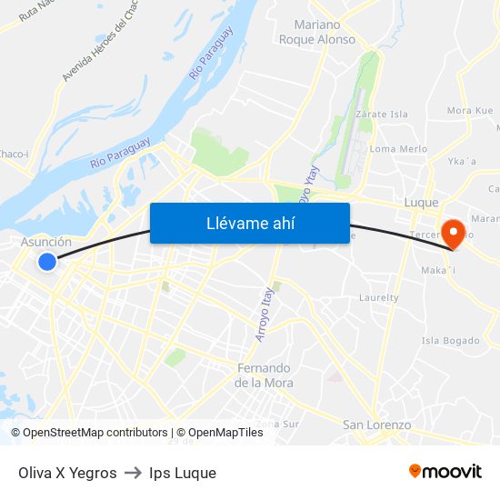 Oliva X Yegros to Ips Luque map