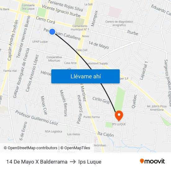 14 De Mayo X Balderrama to Ips Luque map
