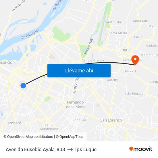 Avenida Eusebio Ayala, 803 to Ips Luque map
