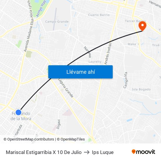 Mariscal Estigarribia X 10 De Julio to Ips Luque map