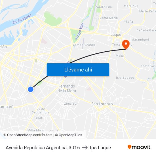 Avenida República Argentina, 3016 to Ips Luque map