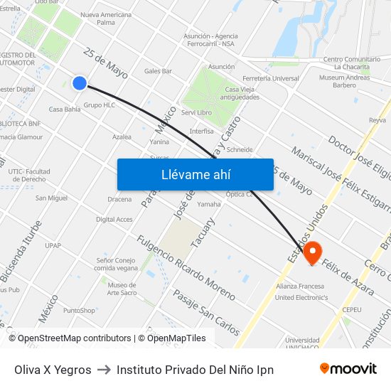 Oliva X Yegros to Instituto Privado Del Niño Ipn map