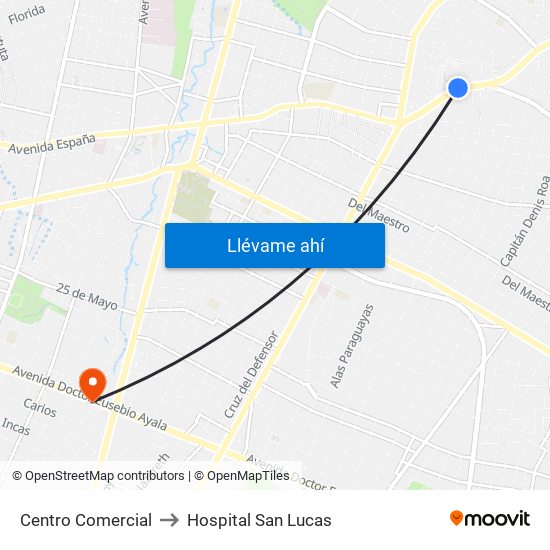 Centro Comercial to Hospital San Lucas map